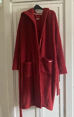 M&S Per Una Fleece Long Dressing Gown Size M Warm Hooded Long Cosy Robe Red • £11.50