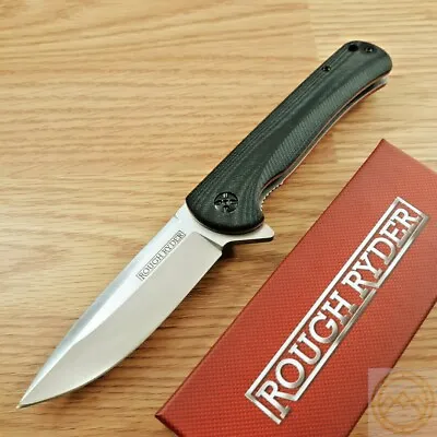 Rough Ryder Linerlock Folding Knife 3.75  Carbon Steel Blade Black G10 Handle • $15.69