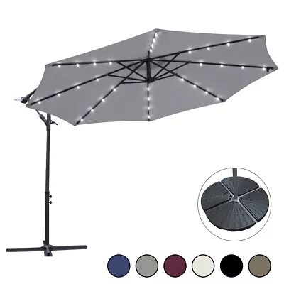 3m Banana Garden Parasol Sun Shade Patio Hanging Umbrella Cantilever With 32 LED • £164.99