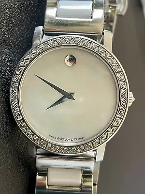 Movado 84 G2 1853 S Watch Diamond Bezel Mother Of Pearl Face 35mm (C60) • $499