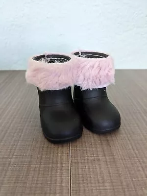 18  Doll Accessories - Shoes - Black Boots With Pink Fur • $5.49