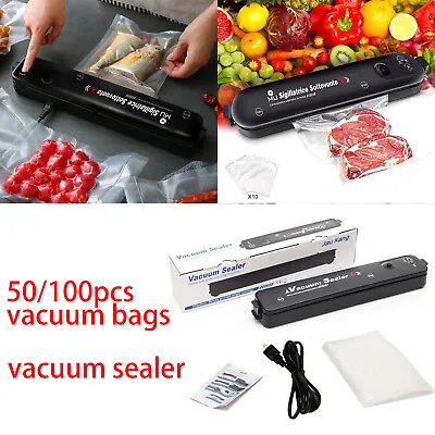 Vacuum Sealer Machine For Food Storage Packing With 60/110Pcs Vacuum Sealer Bags • £15.88