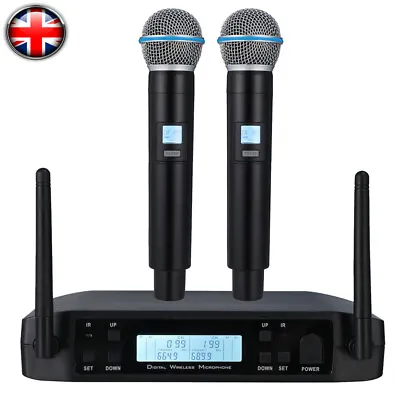 2024 UHF Wireless Microphone Metal Professional Dual Channel Handheld Mics Party • £47.99