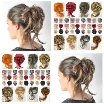 Hair Scrunchie Wavy Curly Wrap Messy Bun Updo Hairpiece With Long Trailing Hair • £5.85