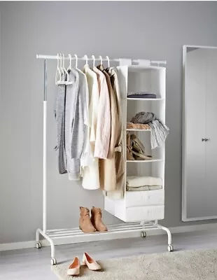 IKEA RIGGA Clothes Rack Steel Adjustable 6 Fixed Levels White 111x51x126 Cm • £36.99