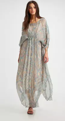 The Addison Story Women's Sheer Bohemian Paisley Silk Caftan Dress  Size M/L • $47.99