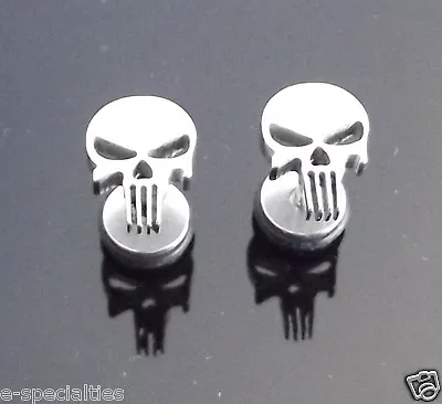 The Punisher Marvel Hero SILVER Skull Stud PAIR Ear Ring Earrings Biker Punk • $13.95