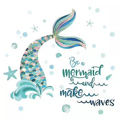 Mermaid Tail Wall Decals Quotes Be A Mermaid And Make Waves Wall Stickers Bab... • $22.10