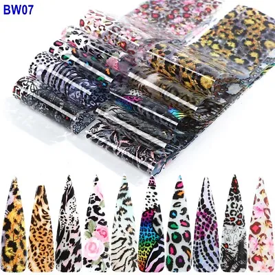 Laser Leopard Print Animal Flowers Nail Foil Transfer Sticker 10pcs 20X4cm  • $2.68