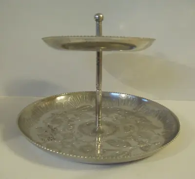 Vintage Aluminum Dogwood Pattern Two Tier Serving Tray Not Marked Fluted Edge • $12