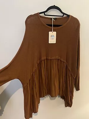 Lagenlook Made In Italy  KNITTEDLINEN BLEND FLOATY TOP TUNIC- Rust-O/S • $59