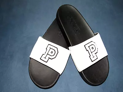 VICTORIAS SECRET PINK Logo Slides Sandals Beach Shower White Shoes Large (9-10) • $14.99