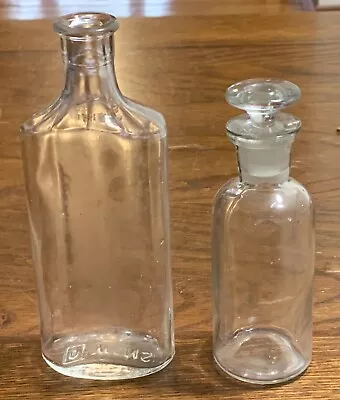 Two Vintage Clear Glass Bottles One 3iii Owens Bottle & One With Glass Stopper • $4.99