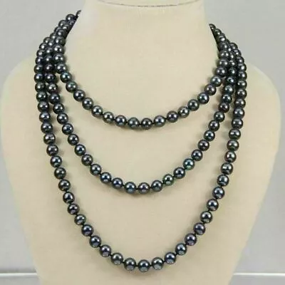 Genuine 7-8mm Natural Black Real Akoya Cultured Pearl Necklace 18-100  AAA+ • $14.24