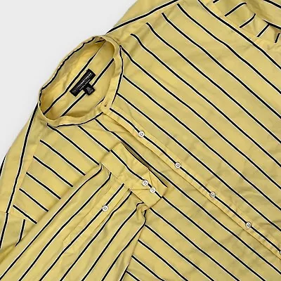 VINTAGE J Peterman Shirt Mens X Large Mandarin Band Yellow Striped Grandpa USA • $39.95