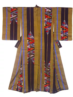 Japanese Meisen Silk Kimono YABANE Arrow Feathers Vintage 1920-1930s  • $450