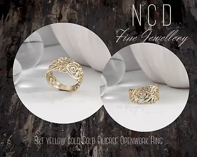 NC Designs NEW 9kt Yellow Gold Gold Filigree Openwork Ring • $269