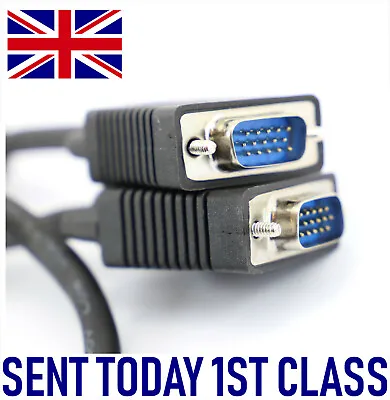 Monitor Cable 15 Pin VGA Male Audio Video Lead PC Laptop To TV 1m • £5.09