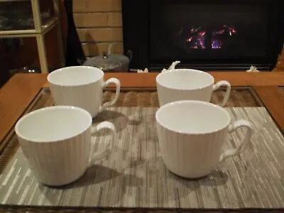 SET OF 4 CROFTON WHITE RIBBED PORCELAIN  COFFEE / TEA / SOUP MUGS -350ml • $30