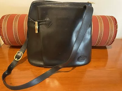 Vintage Longchamp Roseau Black Leather Shoulder Bag Gold Bamboo Toggle Purse • $35