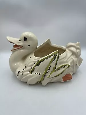 Vintage McCoy 1950’s Hand Painted 5 Inch White Duck Ceramic Planter • $20