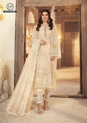 Pakistani Designer Embroidered Organza Suit Unstitched 3 PC Shalwar Kameez Women • £34.99