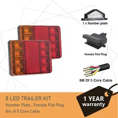 2 X 8 LED TRAILER LIGHTS KIT1 X Trailer Plug 8M 5 CORE CABLE 1x No. Plate 12V • $32.43