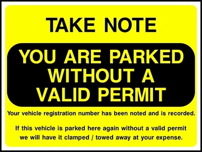 £2.45 • Buy SAFETY SIGN Parking 'Take Note' And Warnings - Adhesive Waterproof Vinyl Sticker