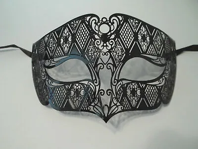 Black Male Diamond Design Laser Cut Venetian Masquerade Metal Filigree Mask Men • $14.99