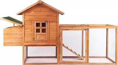 Chicken Coop Outdoor Wooden Rabbit Hutch Poultry House With Chicken Run Cage & • $224.73