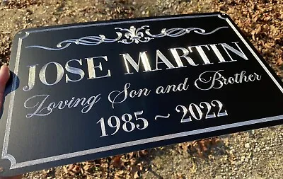 Engraved Custom Memorial Grave Marker Diamond Etched Black Metal Sign 15x9.5 • $37.95