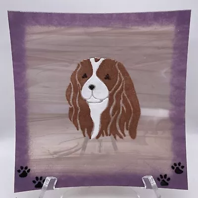 Studio Fused Art Glass Square 8  Dish Plate Dog Puppy Cocker Spaniel Purple🐾 • £21.84