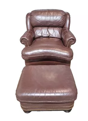 Hancock And Moore Brown Leather Club Chair With Matching Leather Ottoman • $1099