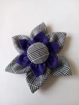 Black & White Tartan (hint Of Green &purple)brooch. Purple Felt Inner Flower  • £6.99