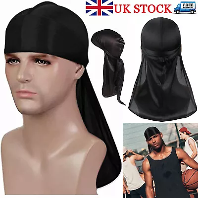 Durag Bandana Men's Head Wrap Tie Down Band Biker Cap Sports Fabric Scarf Black • £3.95