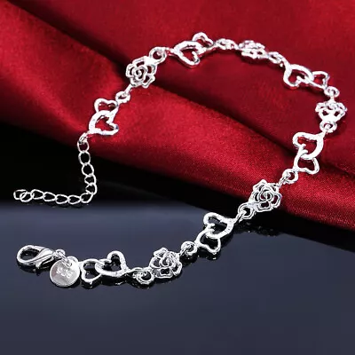 925 Sterling Silver Heart Chain Bracelet For Women Wedding Cute Lover Lady Nice • $2.19