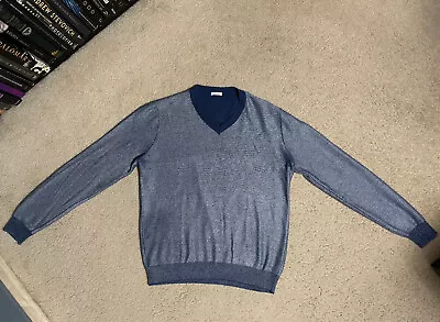 MALO Polo Sweater Size 52 Cashmere Silk Blend Mens Blue (#HAS STAINS) M/L • $45