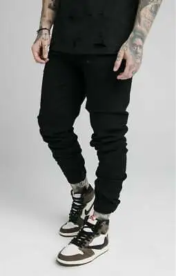 £16.99 • Buy SikSilk Mens Elasticated Strap Cuff Denim Jeans - Black Medium 32  Waist