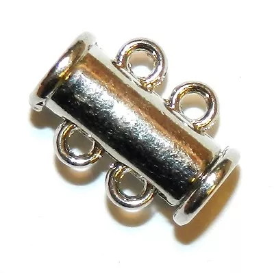 M7204 Silver 15mm 2-Strand Magnetic Slide Lock Plated-Brass Metal Clasp 10pc • $11.25