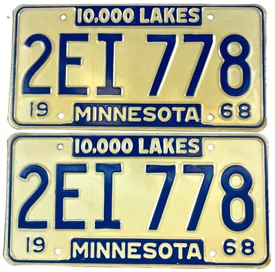 Vintage Minnesota 1968 Car License Plate Set Man Cave Garage Pub Decor Collector • $48.95