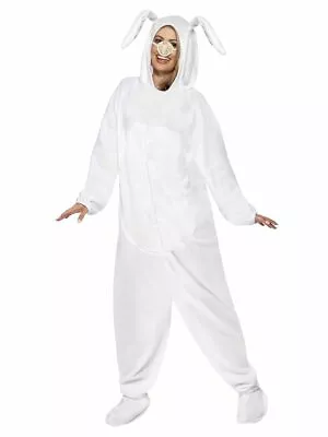 New White Fuzzy Rabbit Unisex Hooded Jumpsuit Animal Costume • $35.90