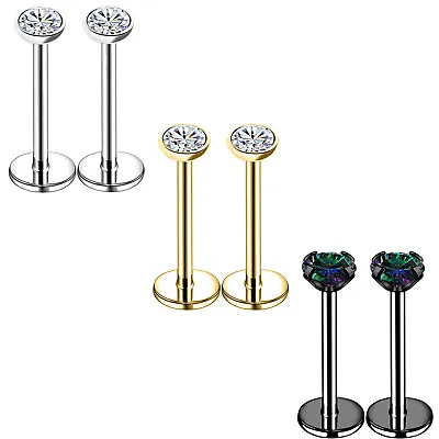 18G 20G Stainless Steel CZ Lip Studs Push In Ear Helix Labret Piercings Jewelry • $9.73