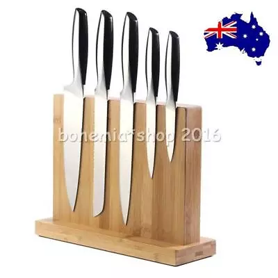 Bamboo Magnetic Knife Storage Cutlery Holder Stand Block Double Side Magnetic AU • $34.47