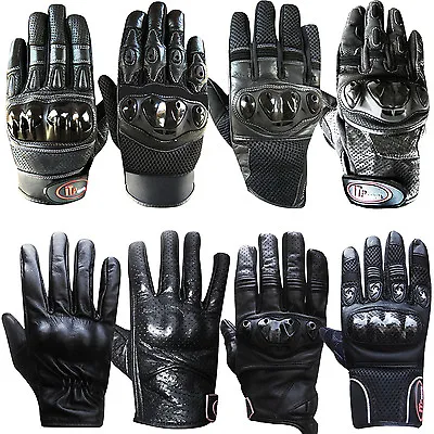 Leather Motorcycle Biker Gloves Motorbike Riding Gloves Knuckle Protection • £9.99