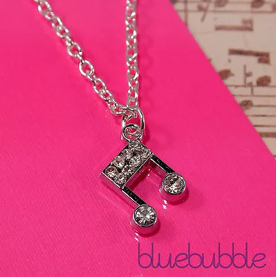 Funky Silver Music Charm Necklace Cute Kitsch Retro Pop Style Emo Rock Pendant • £6.50