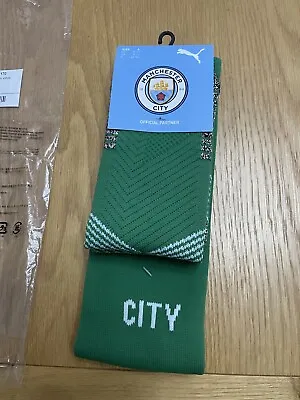 Manchester City Puma Promo 2 Part (foot And Shin) Away Kit Socks. Size Uk 9-11. • £13