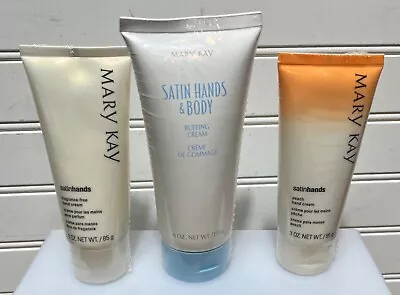 Mary Kay Satin Hands Unscented & Peach Hand Cream Lotion 3oz & 6oz Buffing Cream • $40.25