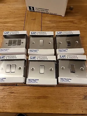 6 TOTAL - LAP Light Switches 4x1G 1x2G 1x3G Brushed Stailess STEEL  • £22.99