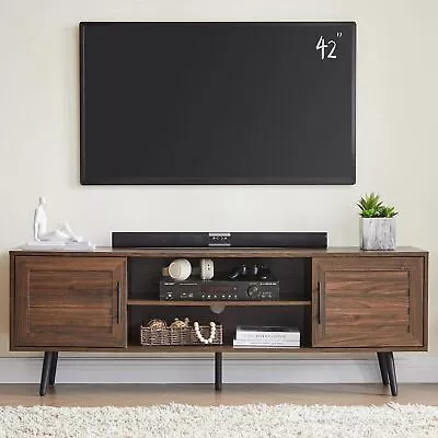 65  Mid Century Modern TV Stand Wood TV Stand With Storage Cabinet And Open ... • $233.29