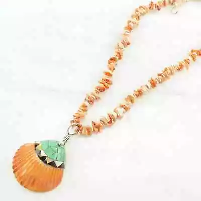 Vintage Santo Domingo Sterling Silver Spiny Oyster Shell Turquoise Necklace • $444.95